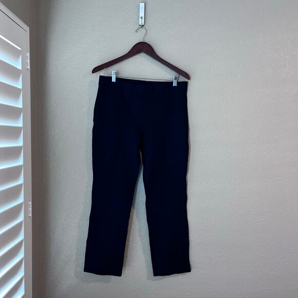 Quince Structured Legging Dress Pant Navy Blue Large Petite Rayon Stretch - Picture 2 of 7